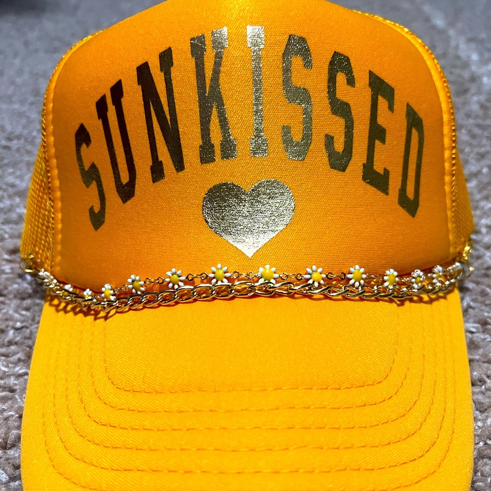 neon orange/gold sunkissed trucker hat